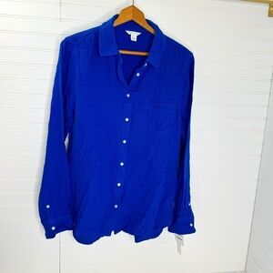 NEW CARLSON Long Sleeve Blue Button Front Shirt 100% Cotton